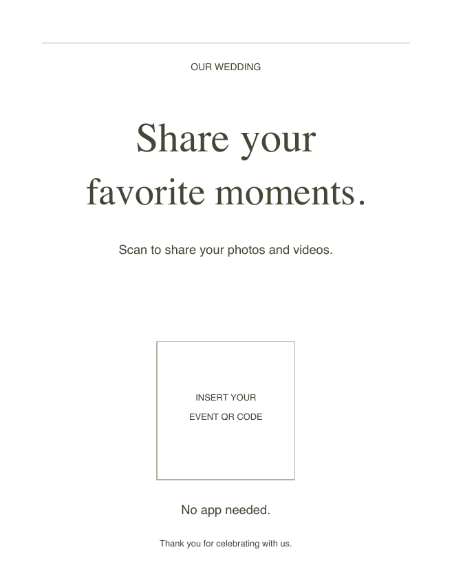 Welcome signs · US Letter, Minimal design with a clearly marked space for your event QR code