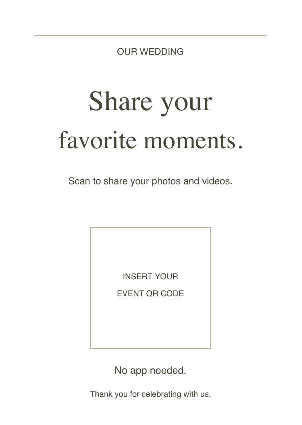 Table cards, Minimal design with a clearly marked space for your event QR code